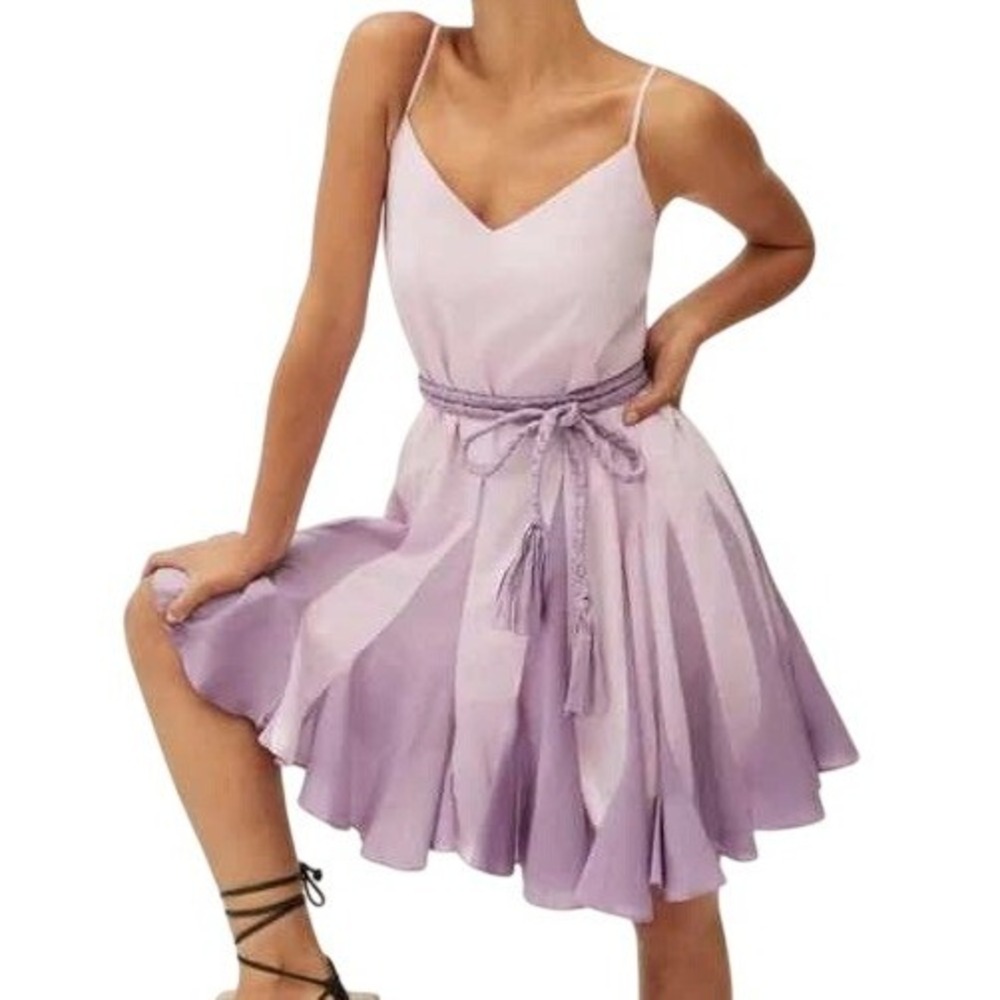 RHODE Womens XS Casey Mini Colorblock Belted Sleeveless Dress in Purple Haze
